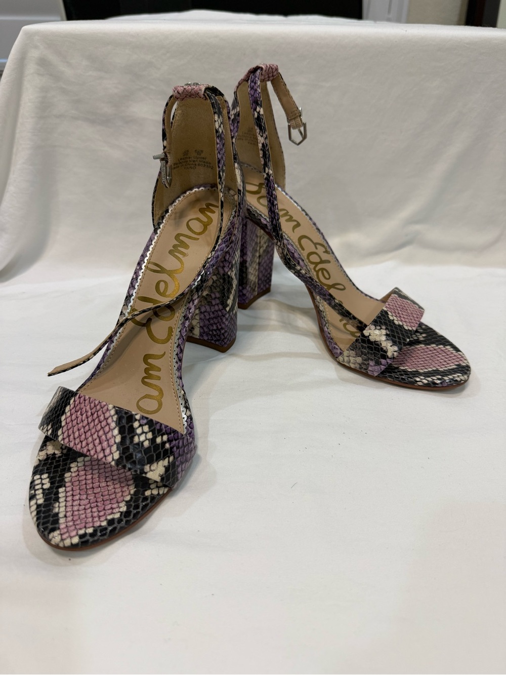 Sam Edelman Purple Pink Snake-Print Block Heel Sandals